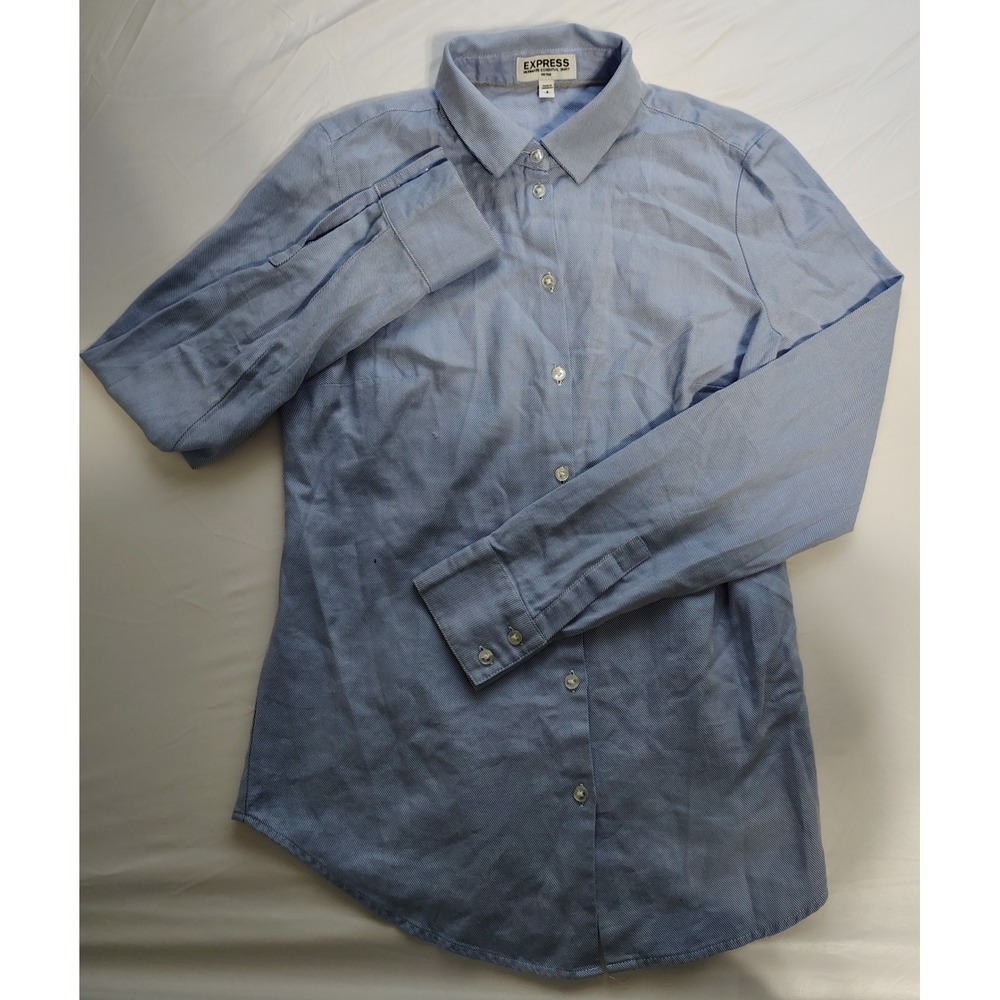 Express Ultimate Essential Shirt Womens Small Blue White Striped Fitted Button